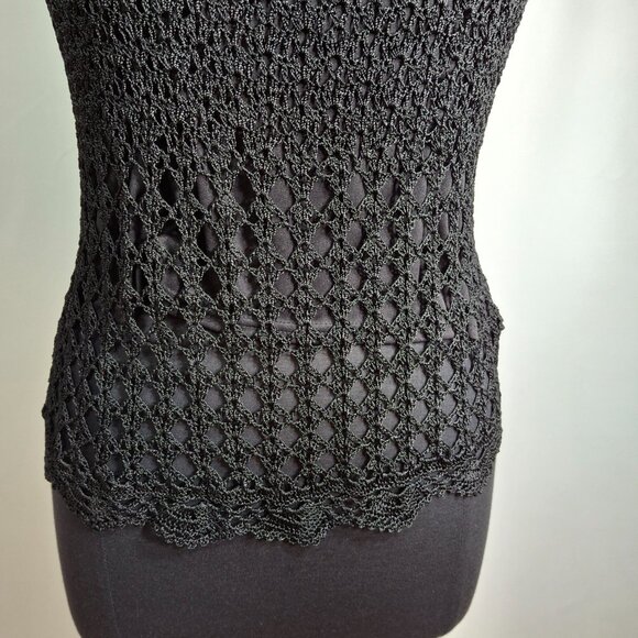 Black Fine Filigree Crochet Corset Sz M Lined Scalloped Edges Stretchy - Picture 13 of 16